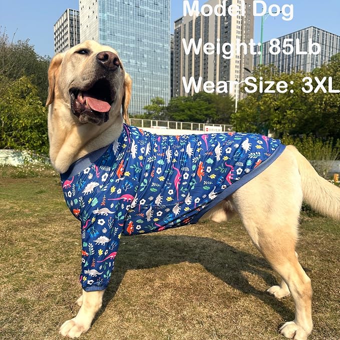 Dog Navy T Shirts with Forest Dinosaur Pattern Printed Pet Shirt Softable Pajamas Large Dogs (3XL, Forest Dinosaur)