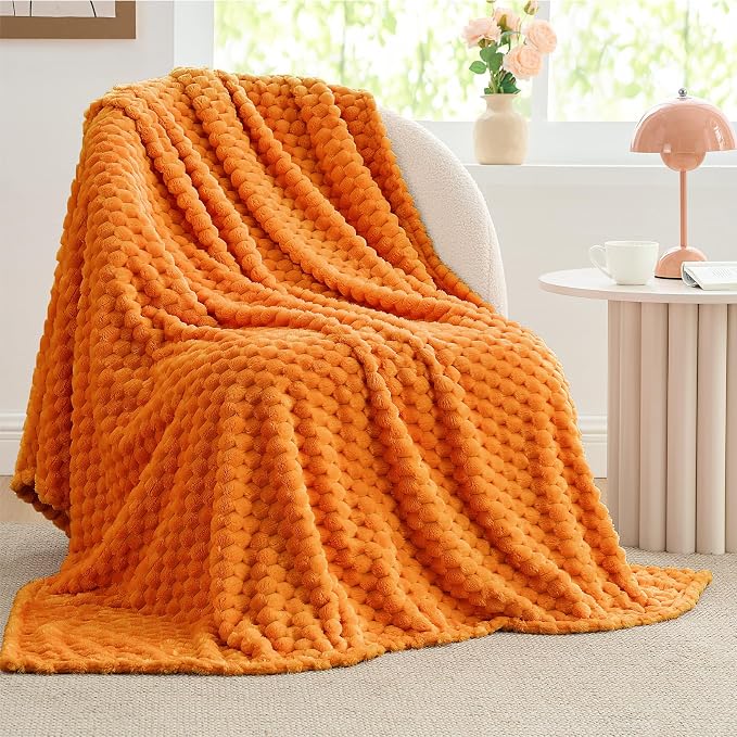 BEDELITE Fall Throw Blanket for Couch, Soft Gifts for Women, Orange, 50*60 | 3D Jacquard Decorative Fleece Blanket, Super Soft Plush Throws, Cute Birthday Gift for Women & Men, Suitable for Autumn