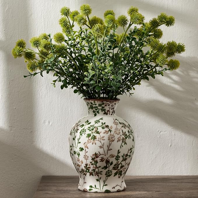 6.73" Ceramic Flower Decorative Antique Vase, Vintage Rustic Chinoiserie Floral Vase for Home Decor, Living Room, Bookshelf, Office, Entryway, Garden, Tuscan Decor, Chinoiserie Decor