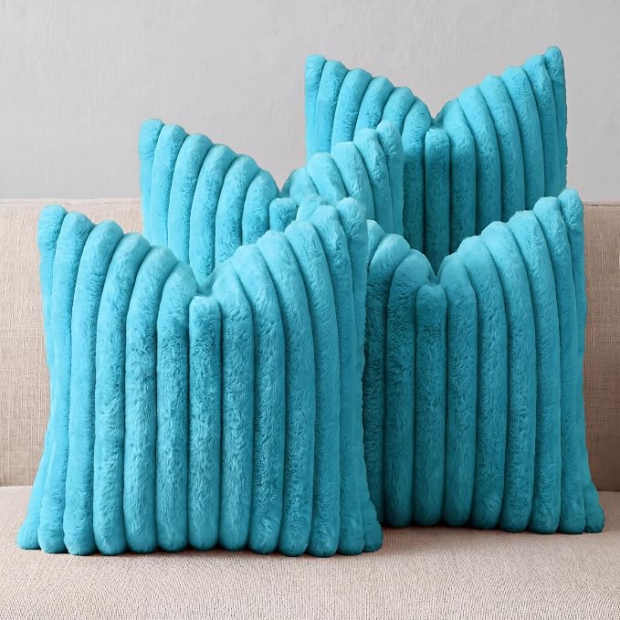 Blue Throw Pillow Covers 18 x 18 Set of 4, Cute Boho Throw Pillow Cover for Couch/Bed, Decorative Pillows Covers for Sofa/Bed, Accent Pillow Covers for Living Room, Rustic/Home/Room Decor