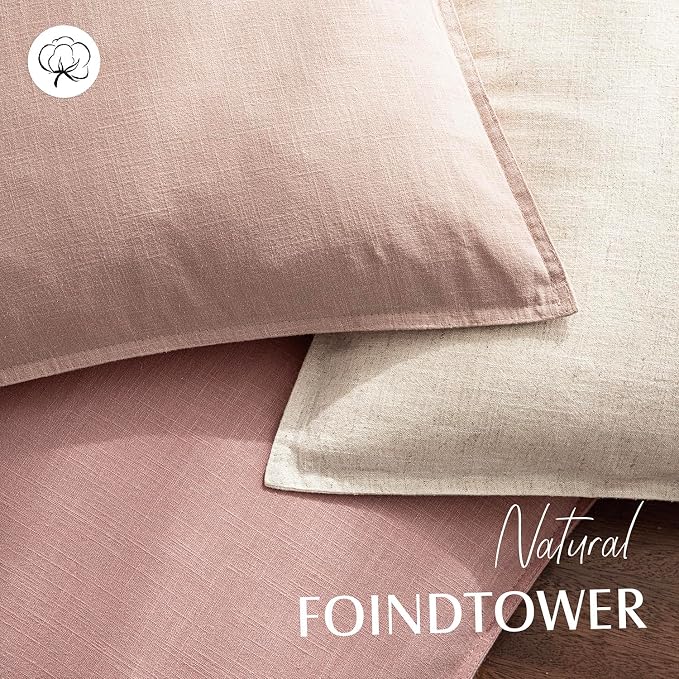 Foindtower Pack of 2, Decorative Linen Solid Throw Pillow Covers Soft Accent Cushion Euro Case Boho Farmhouse Pillowcase for Chair Couch Sofa Bedroom Living Room Home Decor 26 x 26 Inch Rose Pink