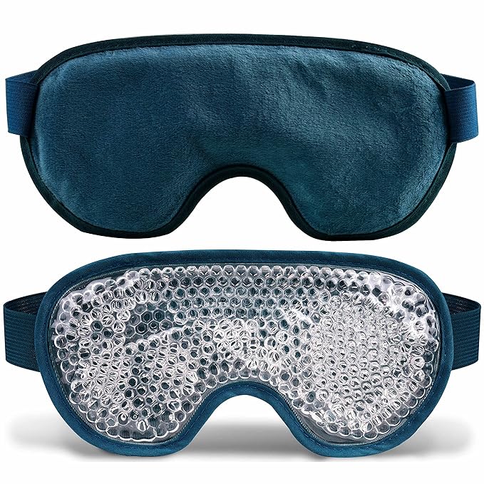 Cooling Eye Mask with Gel Bead, Reusable Cold Compress Ice Pack Sleeping Eye Cooling Pads for After Eyelid Surgery, Puffiness, Puffy Eyes, Headache, Migraine Relief(Navy Blue)