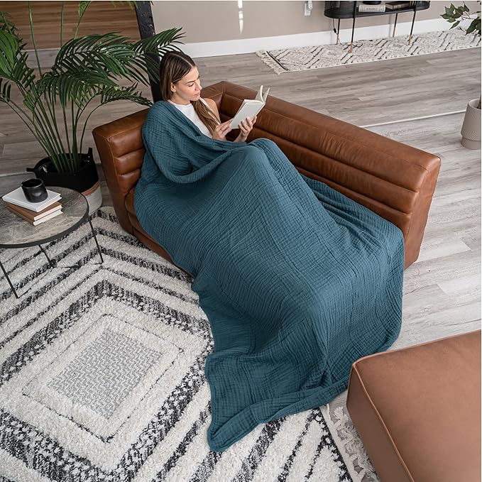 Comfy Cubs Adult Muslin Blanket 50x60” Throw Swaddle Blankets, Neptune | 6 Layer Soft, Breathable & Lightweight Muslin Adult Blanket - Machine Washable & Designed in the US Bedding for All Seasons