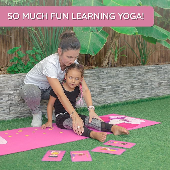 Kids Yoga Mat Set - Comfortable Dinosaur Kid Yoga Mat Boy with 12 Yoga Cards, Storage Bag, Beige Play Mat Thick for Gymnastics Mat, Exercise Mat, No-Toxic and Non-Slip for Ages 3-12