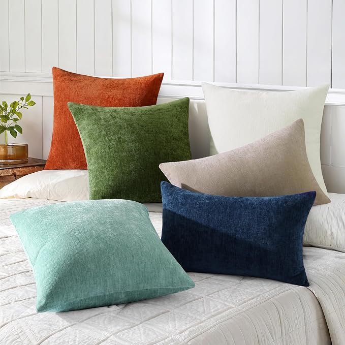 decorUhome Soft Chenille Aqua Haze Throw Pillow Covers 26X26 Set of 2 | Decorative Fall Couch Pillow Covers Solid Dyed Accent Modern Euro Sham Farmhouse Neutral Square Pillow Cases for Sofa
