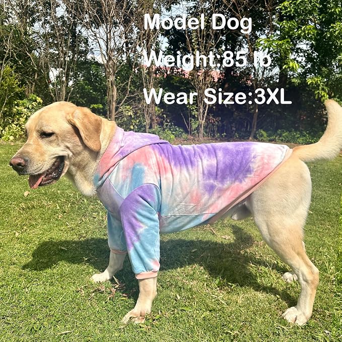 Dog Cotton Tie dye Hoodie Pullover Sweatshirts Soft and Stretch Pets Clothes Hooded for Large Dogs(Tie dye 3XL)