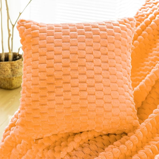 Bnuitland Flannel Throw Blanket, 300 GSM Fleece Cozy Warm Soft Home Decor Lightweight Bed Sofa Blanket for Adults, Suitable for All Seasons(Light Orange,50X71 inches with Pillow Cover)