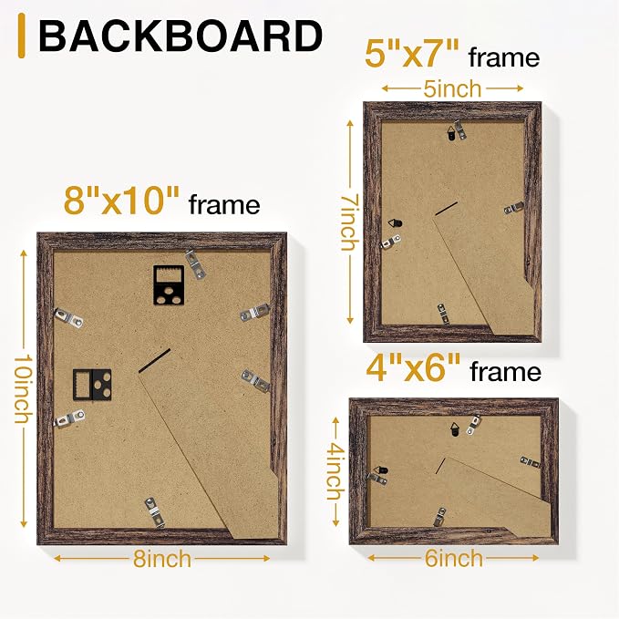 Vittanly 15 Pack Picture Frames Collage Wall Decor, Wall/Tabletop Display | Brown, Multi-Size Gallery Wall Frame Set: 3pcs 8x10, 6pcs 5x7, 6pcs 4x6. Picture Frame Set for Family