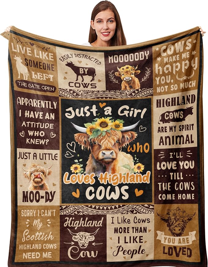 Highland Cow Gifts for Women, Highland Cow Blanket 50"x60" | Cow Gifts for Women for Birthday/Christmas/Mothers Day, Scottish Highland/Hiland/Hyland Cow Decor Throw Blanket