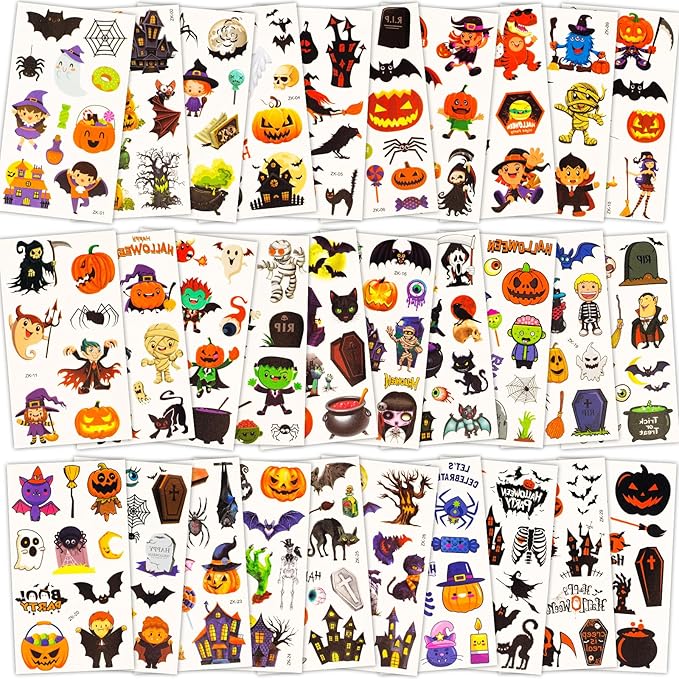 Tattoos for Kids, 300+ Mixed Styles Halloween Temporary Tattoos Stickers Set for Girls and Boys, Tattoos for Kids Birthday Party Decorations Supplies Halloween Goodie Bag Fillers