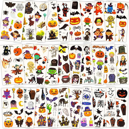 Tattoos for Kids, 300+ Mixed Styles Halloween Temporary Tattoos Stickers Set for Girls and Boys, Tattoos for Kids Birthday Party Decorations Supplies Halloween Goodie Bag Fillers