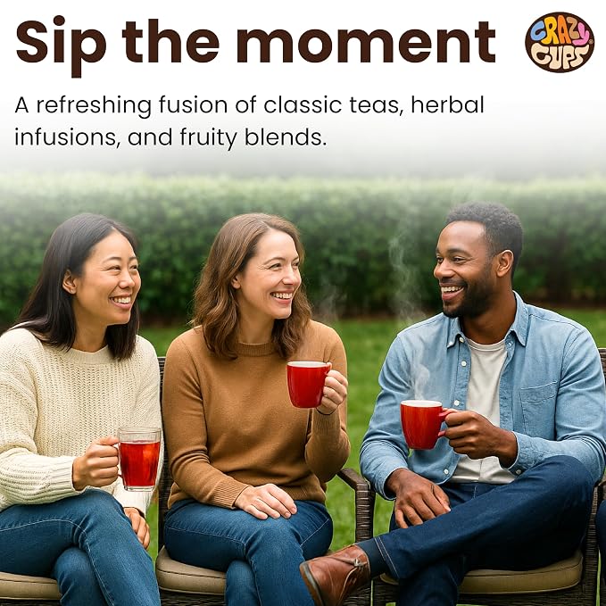 Crazy Cups Assorted Tea Variety Pack 50 Count, Cinnamon, Earl Grey, Hibiscus Berry & Spice, Mango Twist, Rooibos Orange, Single Serve Tea Pods Variety Pack for Hot & Iced