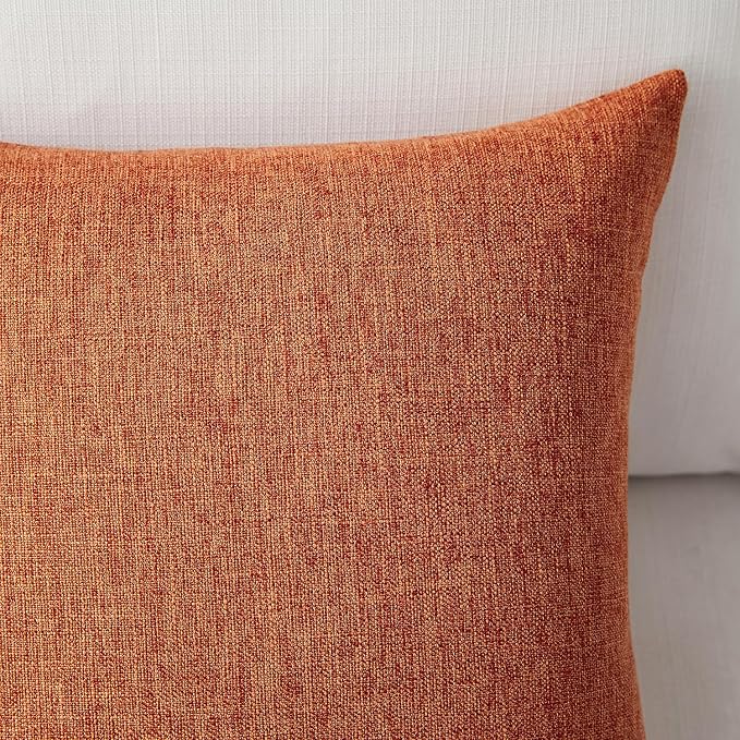Meekio Set of 2 Burnt Orange Throw Pillow Covers 16x16, Fall Linen Blend Decorative Pillow Covers for Couch Sofa Bed, Fall Decorations for Home