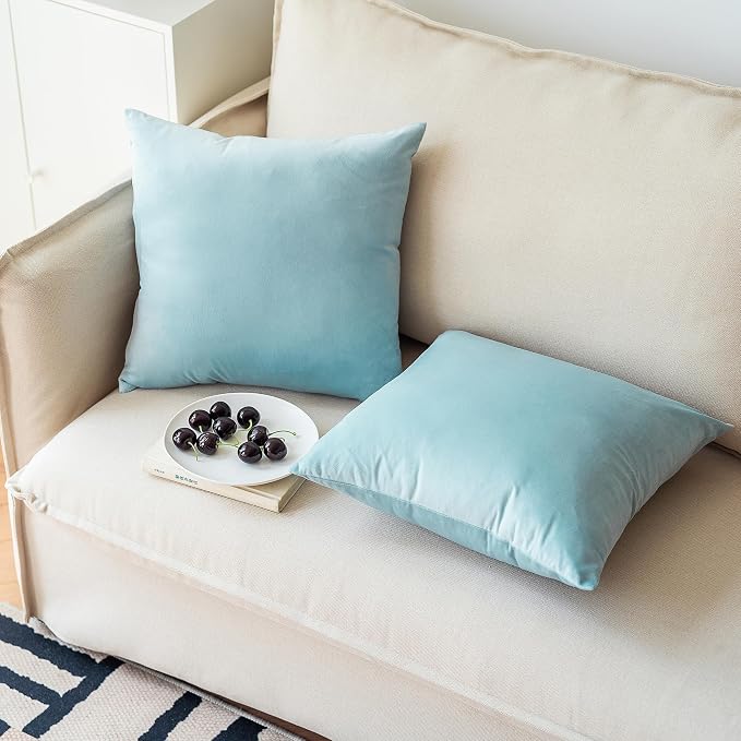 NiNi ALL Babyblue Velvet Throw Pillow Covers 20x20 Pack of 2 Decorative | Soft Solid Boho Cushion Squar Pillow Cases for Chair Sofa Bedroom Farmhouse Living room Modern Luxury Home Decor Christmas