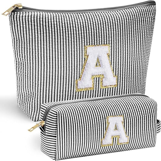 YOOLIFE Christmas Gifts For Teenage Girls Stocking Stuffers For Teen Girls Initial Makeup Bag | Cosmetic Travel Toiletry Bag | 9 10 11 12 13 14 15 Years Old | Teen Girl Gifts Trendy Stuff Black A
