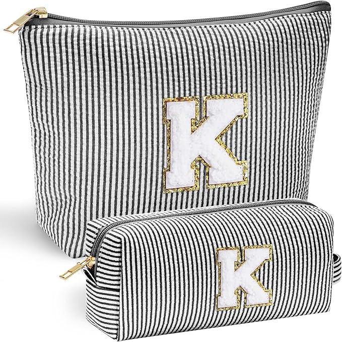 YOOLIFE Stocking Stuffers For Teen Girls Christmas Gifts For Teenage Girls Initial Makeup Bag | Cosmetic Travel Toiletry Bag | 9 10 11 12 13 14 15 Years Old | Teen Girl Gifts Trendy Stuff Black K