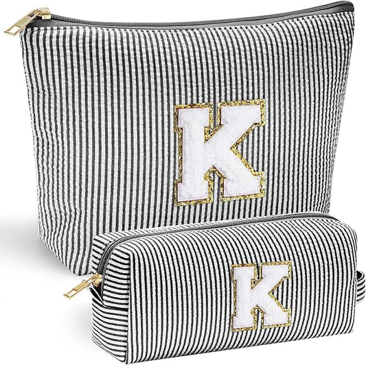 YOOLIFE Stocking Stuffers For Teen Girls Christmas Gifts For Teenage Girls Initial Makeup Bag | Cosmetic Travel Toiletry Bag | 9 10 11 12 13 14 15 Years Old | Teen Girl Gifts Trendy Stuff Black K