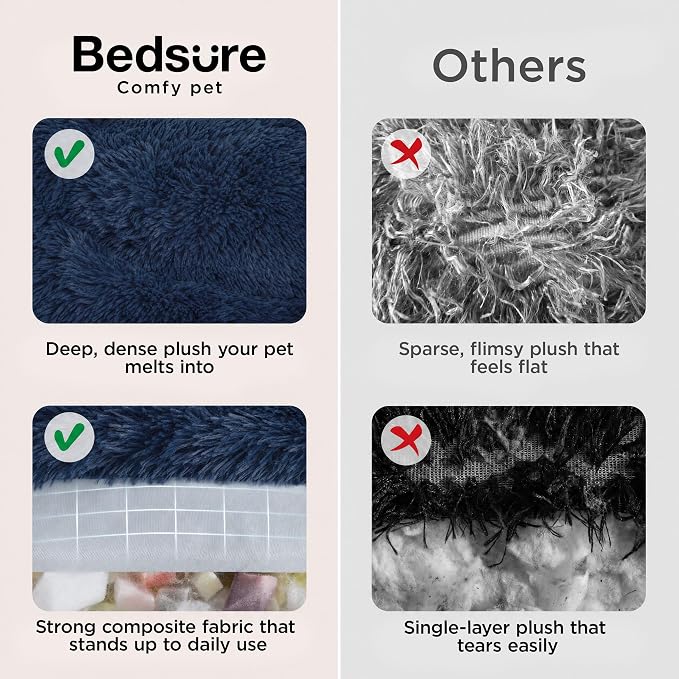 Bedsure SupportMax™ Calming Dog Bed Medium Size Dog Washable Pet Bed,30in | 420GSM Plush Fluffy Faux Fur Donut Round,Thick Supportive,Removable Cover,Anti-Slip,Anti-Anxiety,Up to 45 Lbs,Navy