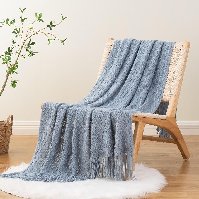 BATTILO HOME Throw Blanket for Couch, Textured Knit Throw, Bluish Grey Throws for Home Decor, Soft Blanket Throw for Bedroom Decor Housewarming Gifts, 50"x60"