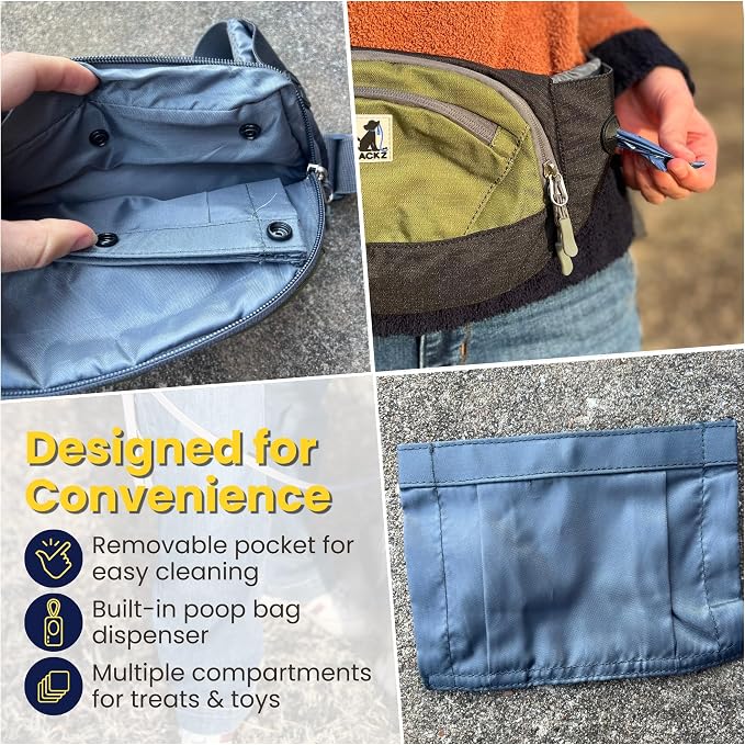JACKZ Dog Treat Pouch, Green Dog Treat Pouches with Removeable Pocket, Treat Pouches for Pet Training with Dog Poop Bag Dispenser and Used Dog Poop Bag Holder, Dog Treat Bags Training Pouch
