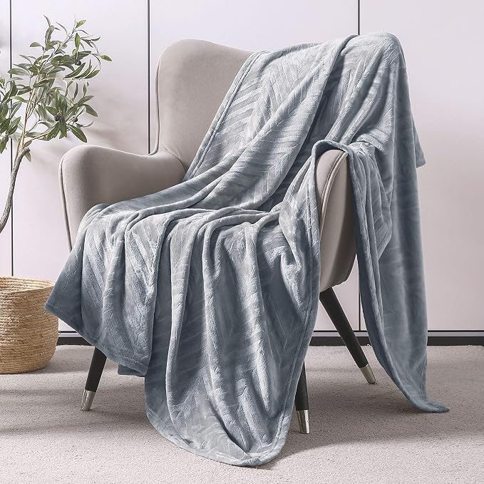 Whale Flotilla Flannel Fleece Fall Throw Blanket for Couch, Silver Grey | Lightweight Breathable Soft Sofa Throws, Plush Fluffy Chevron Design Decorative Blankets for Home Life, 50x60 Inch