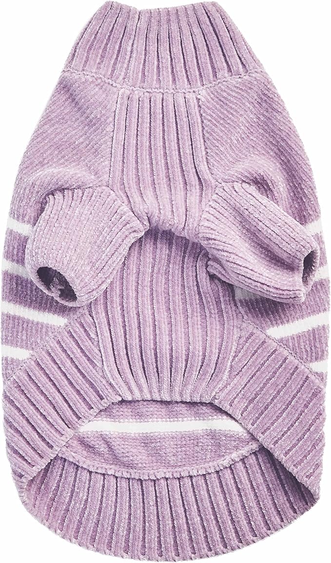 Blueberry Pet Cozy Soft Chenille Classy Striped Dog Sweater in Lavender Frost, Back Length 16", Pack of 1 Clothes for Dogs