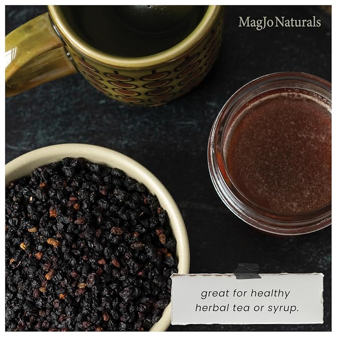MagJo 100% Wild Harvest Dried Elderberries - 1lb Bulk - Non-Irradiated, Whole Black Elderberry Immune Support - Raw Vegan Sambucus 1 Pound