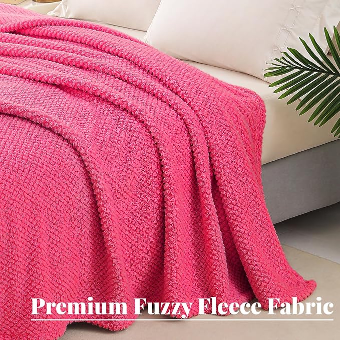 Whale Flotilla Extra Large Soft Fleece Throw Blanket for Couch | 50x70 Inch, Hot Pink, Suitable for Sofa Chair Bed, Fluffy Fuzzy Jacquard Blankets for All Season, Lightweight and Cozy