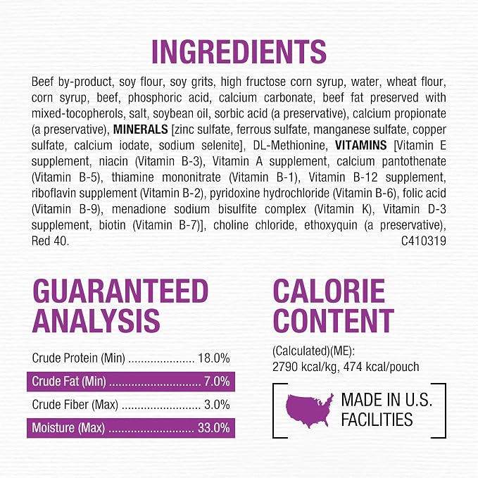Purina Moist & Meaty Soft Dog Food Pouches, 36 ct | Chopped Burger Flavor adult dog food, made with real beef, individual pouches, no-mess meal or tasty treat
