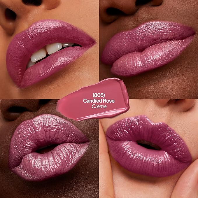 REVLON Super Lustrous Lipstick Gift Set, 5-Piece, Creamy Formula, Moisturized Feel, 755 Bare It All, 477 Black Cherry, 535 Rum Raisin, 805 Candied Rose, 810 Uncut Ruby