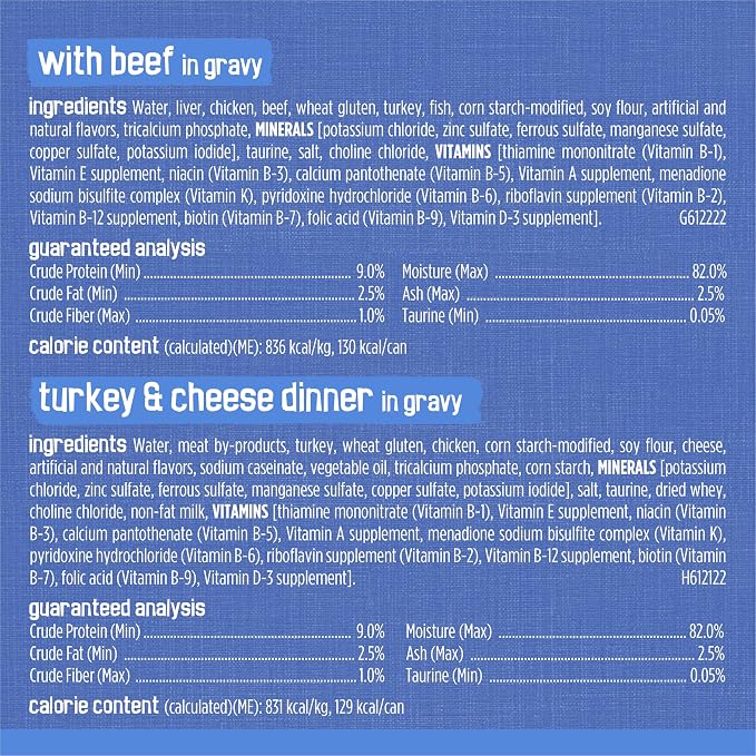 Friskies Purina Gravy Wet Cat Food Variety Pack, Savory Shreds with Beef, Turkey and Cheese Dinner, Chicken & Salmon Dinner, with Ocean Whitefish & Tuna - 5.5 oz. Cans (Pack of 64)
