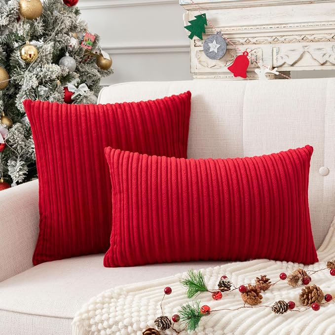 UGASA Velvet Soft Soild Christmas Decorative Pillow Covers for Livingroom/Couch, 16"x16"(40x40cm), 2 Pcs, Burgundy