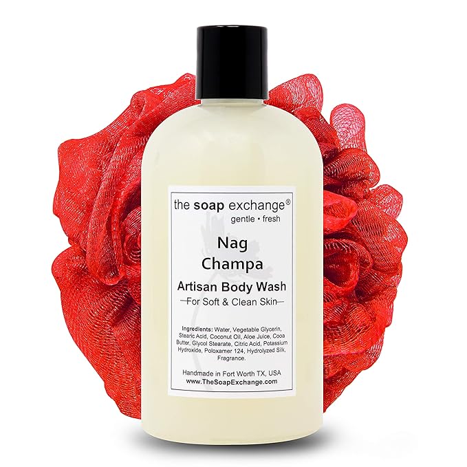 The Soap Exchange Body Wash - Nag Champa Scent - Hand Crafted 12 fl oz / 354 ml Natural Artisan Liquid Soap for Hand, Face & Body, Shower Gel, Cleanse, Moisturize, & Protect. Made in the USA.