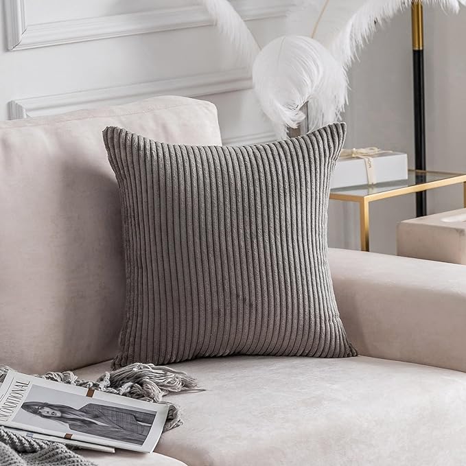 Home Brilliant 18x18 Pillow Cover Gray Square Corduroy Throw Pillow Cover Neutral Soft Cushion Cover for Couch Chair Bench Bedroom Decorations, 18 x 18 inch (45cm), Ash Grey