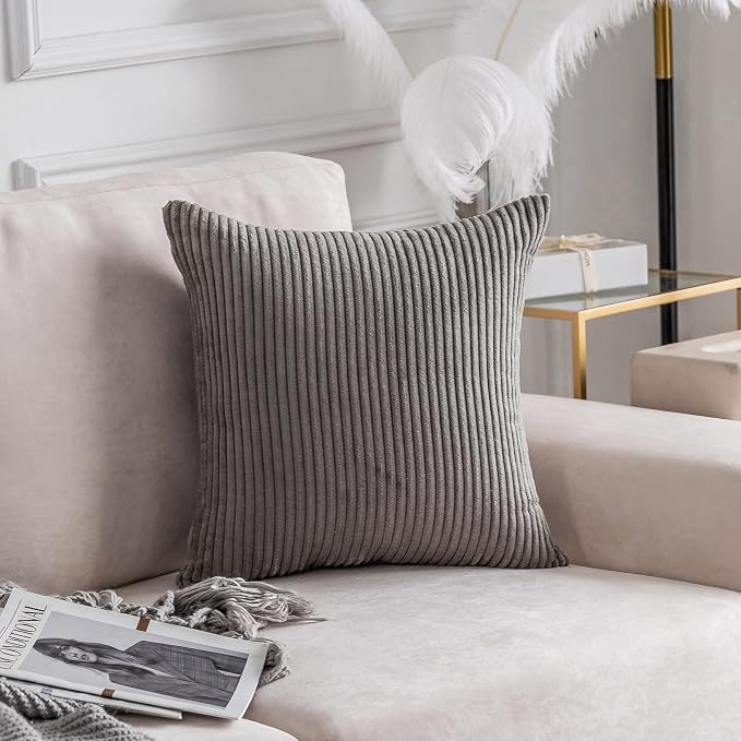 Home Brilliant Striped Plush Pillow Cover 26x26 Soft Decorative Euro Sham Pillow Cover Solid Square Throw Pillow for Couch Bench Sofa Car, 26 x 26 inch (66cm), Ash Grey