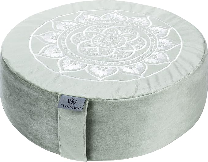 Florensi Meditation Cushion - Comfortable Floor Pillow - Traditional Tibetan Meditation Pillow with Beautiful Velvet Cover - Large Floor Cushion Seating for Adults - Premium Yoga Buckwheat Bolster