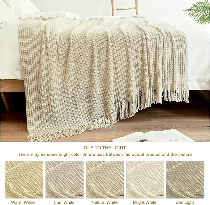 Blagic Knit Throw Blanket for Couch and Bed with Tassels,Off White, 50"x60" | Soft Farmhouse Boho Throw Blanket with Tassels,Decorative for Living Room,Gifts for Adults,All Season Use