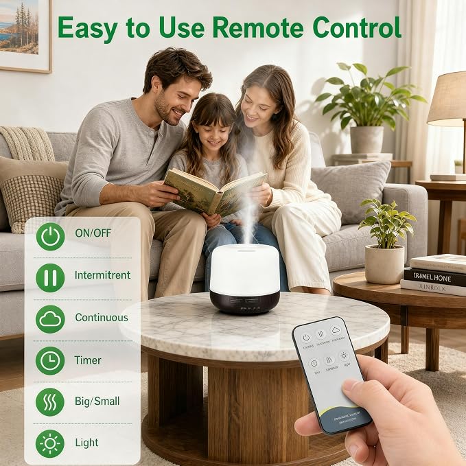 500ML Aromatherapy Essential Oil Home Diffuser with Remote Control, Large Room Cool Mist Air Humidifier for Relaxing Atmosphere in Home Office Bedroom