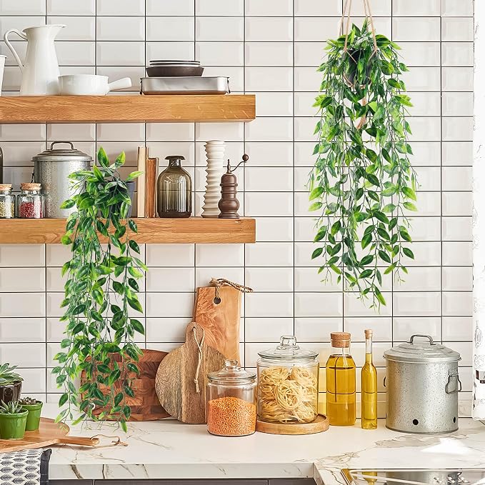 Der Rose 2Pcs Small Fake Hanging Plants Artificial Pea Pod for Wall Decor | Artificial hanging plants, faux pea pod soft draping greenery for indoor displays, bookshelves, bathroom and bedroom walls