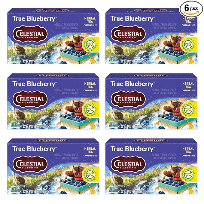 Celestial Seasonings True Blueberry Herbal Tea Bags, Caffeine Free, 20 Bags Box (Pack of 6)