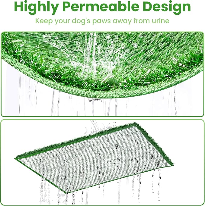 Dog Grass Pad with Tray, Dog Grass Potty Patch Bathroom Mat, 20x25inch, 2 Reusable Artificial Turf, Washable Pee Pad for Puppy Training, Dog Litter Box, Portable Perfect Indoor Outdoor Use