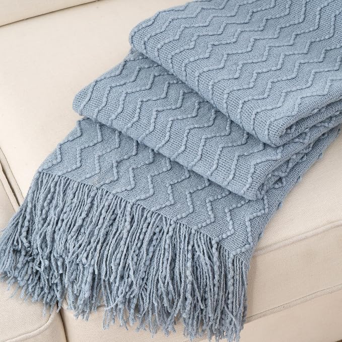 BATTILO HOME Throw Blanket for Couch, Textured Knit Throw, Bluish Grey Throws for Home Decor, Soft Blanket Throw for Bedroom Decor Housewarming Gifts, 50"x60"