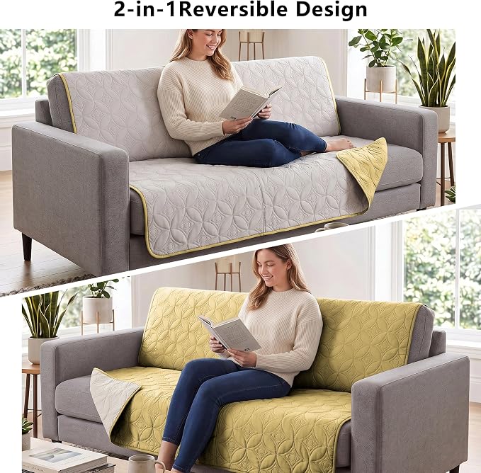 Waterproof Dog Bed Cover Pet Blanket for Furniture Bed Couch Sofa Reversible (Sand+Cream, 82x82 Inches) | TPU Leak-Proof Liner, Lightweight & Reversible, Fits Chair, Sofa, Bed, 82" x 82" , Sand/Cream