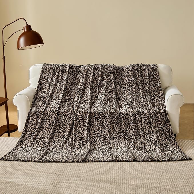 Edenleaf Leopard Print Blanket Fleece Throw for Bed Sofa Travel and Camping, Super Soft Cozy Fluffy Plush Cheetah Print Blanket for All Seasons 90"x90" (Mocha Brown)