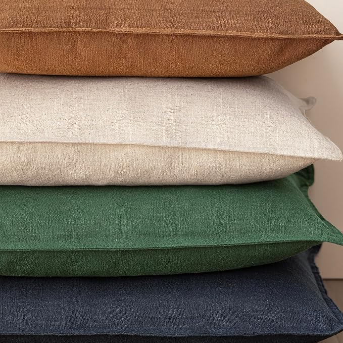 Foindtower Set of 2, Decorative Linen Solid Throw Pillow Covers Soft Accent Euro Cushion Case Farmhouse Neutral Pillowcase for Chair Couch Sofa Bedroom Living Room Home Decor 22 x 22 Inch Pine Green