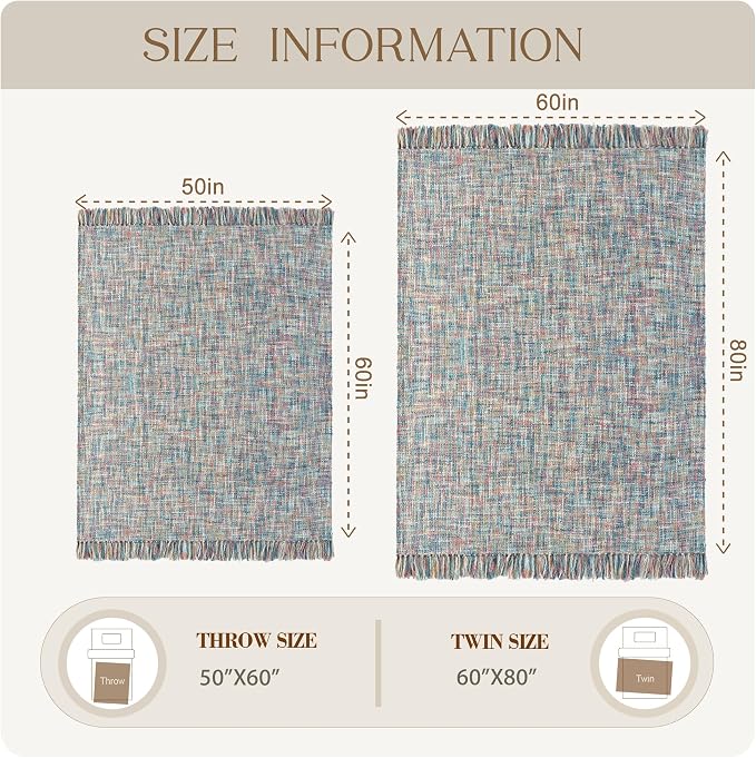 Multi-Color Cable Woven Throw Blanket for Couch - 60"X80" | Multicolored Boho Style,Super Soft Warm Cozy Chunky Blankets with Decorative Tassels for Bed and Sofa,Pink Blue