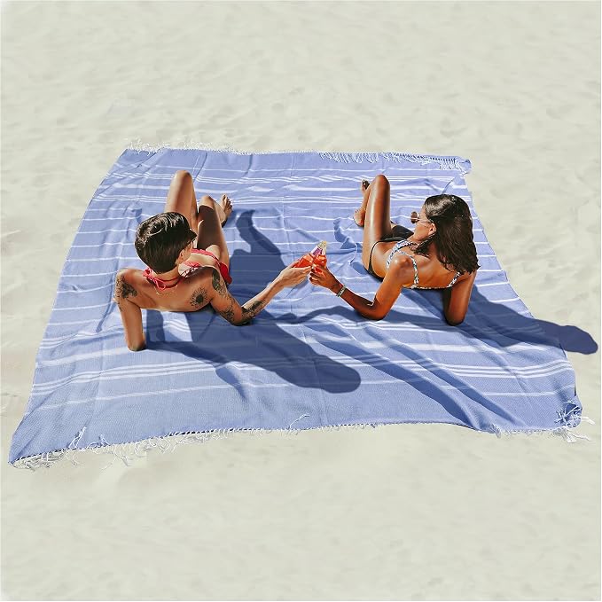 Antfuny Turkish Beach Towel Jumbo Extra Large XL XXL Big Oversized Giant Huge Thin Outdoor Picnic Accessories Travel Essentials for Family Camping Gears Must Haves Yard Mat Navy