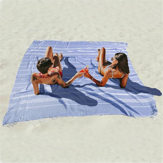 Antfuny Turkish Beach Towel Jumbo Extra Large XL XXL Big Oversized Giant Huge Thin Outdoor Picnic Accessories Travel Essentials for Family Camping Gears Must Haves Yard Mat Navy