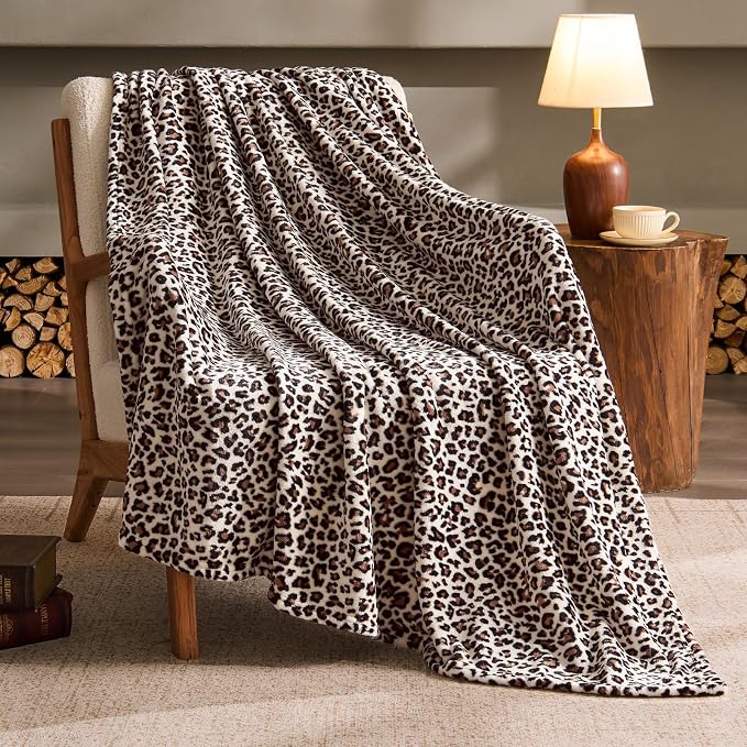 BEDELITE Fleece Blanket Soft Plush Throw for Couch White Leopard 50"x60" | Ultra Soft Fleece, Plush Microfiber, Lightweight Warmth, All Season Comfort, Leopard Decor, Machine Washable, Couch Sofa Bed