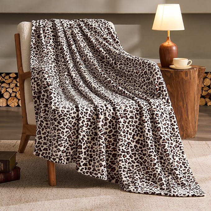 BEDELITE Fleece Blanket Soft Plush Twin Size Blanket White Leopard 60"x80" | Ultra Soft Fleece, Plush Microfiber, Lightweight Warmth, All Season Comfort, Leopard Decor, Machine Washable, Couch Sofa Bed